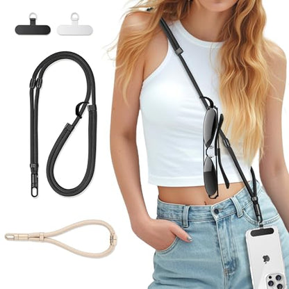 3-in-1 Crossbody Phone Lanyard & Wrist Strap - color: Black