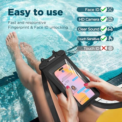 CACOE Waterproof Phone Pouch 2 Pack Up to 8.8", Double Bag, Black+Black | IPX8 Waterproof Phone Case,Adjustable Lanyard,Dry Bags for Beach/Cruise/Travel/Camping/Kayak/Hiking/Lake/Vacation Essentials - color: Black+Black