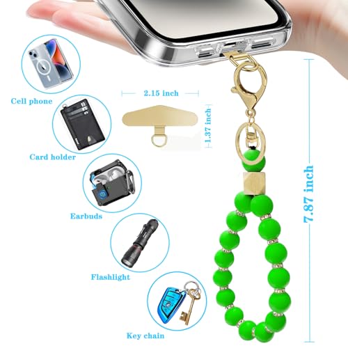 Silicone Beaded Phone Wrist Strap, Phone Bracelet Strap with Tether Tab Elastic Hands Free Wristlet Strap - color: Grass Green
