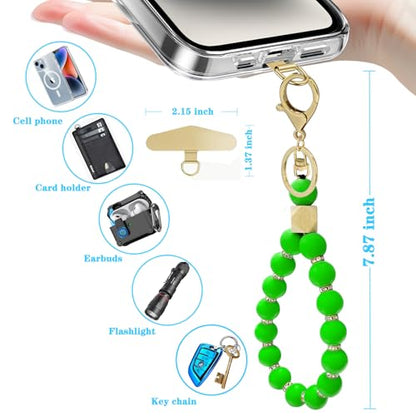 Silicone Beaded Phone Wrist Strap, Phone Bracelet Strap with Tether Tab Elastic Hands Free Wristlet Strap - color: Grass Green