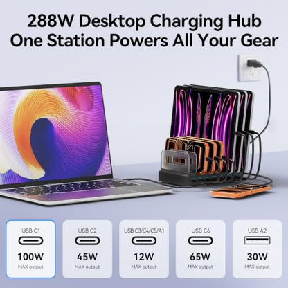 288W 8-Port GaN Charging Station with Dividers for iPhone 18 Pro/Duo