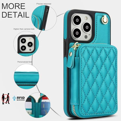 Phone Case for iPhone 14 Pro 6.1 inch Wallet Cell Cover with Tempered Glass Screen Protector Wrist Crossbody Strap RFID Blocking Card Holder iPhone14Pro 5G i i-Phone i14 iPhone14 4 14Pro Women Green - color: Green