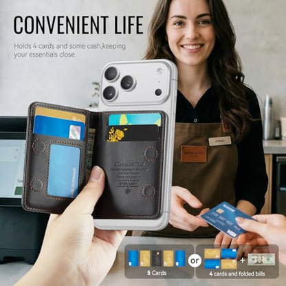 Magnetic Wallet Card Holder with RFID Protection, PU Leather Slim Wallet, Strong Magnet Attachment for iPhone 18/17/16/15/14/13/12 Series Pro Max Plus Mini-Black - color: Black