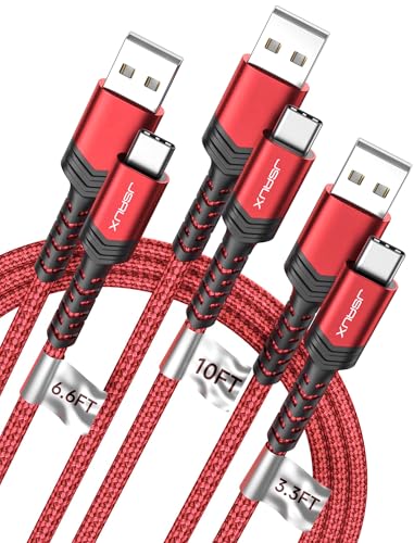 JSAUX USB to USB C Cable, USB C Cable for iPhone 17, 3-Pack (10+6.6+3.3FT) - color: Red, size: 3.3ft+6.6ft+10ft