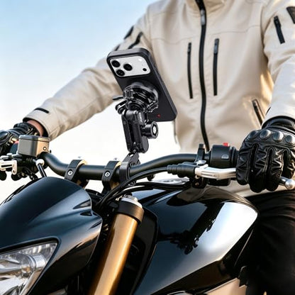 Motorcycle Phone Mount with Vibration Dampener Anti-theft 0.87''-1.26'' Handlebar Phone Mount for iPhone 17 Pro Max Aluminum Alloy Handlebar Mount High-Speed Secure Lock