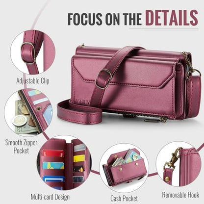 for Samsung Galaxy S24 FE Wallet Case with Card Holder, Red | RFID Blocking Slots, Crossbody Lanyard, Wrist Strap, Zipper Pocket Purse Handbag, Magnetic Closure - color: Red, size: Galxay S24 FE