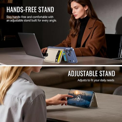 Strapurs Strong Magnetic Wallet Card Holder for MagSafe Phones and Cases, PU Leather Detachable Phone Wallet with 6 Card Slots RFID Blocking for iPhone 17/16/15/14/13/12/Pro/Max/Plus – Desert Titanium - color: Desert Titanium