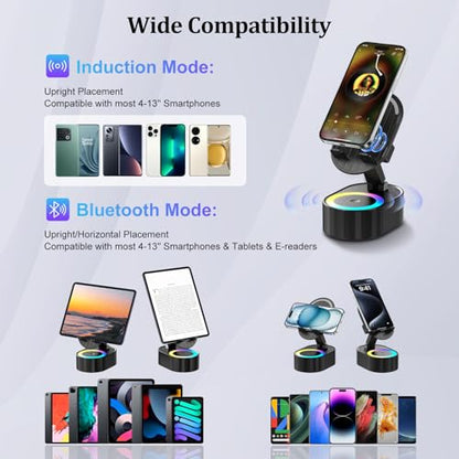 AKLLCCR Wireless Induction Bluetooth Speaker 5in1 Phone Holder Speaker - color: Black