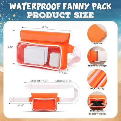 Ipx8 Waterproof Fanny Pack, 1 Pack Floating Waterproof Phone Pouch Touchscreen Dry Bag with Adjustable Waist Strap for Beach, Swimming, Kayaking, Boating, Fits Phones up to 8.5"(Orange) - color: Orange