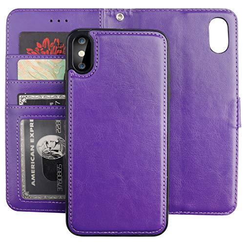 Bocasal Detachable Wallet Case Card Holder for iPhone Xs Max, Purple - color: Purple