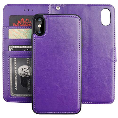 Bocasal Detachable Wallet Case Card Holder for iPhone Xs Max, Purple - color: Purple