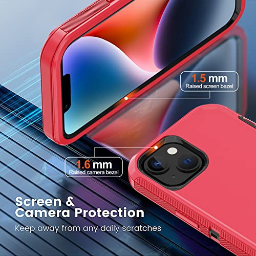 for iPhone 14 Case with 2 Screen Protector,Heavy Duty Shockproof Dropproof Dust Proof Full Body Rugged 3-Layer Military Tough Durable Protective Cover for Apple iPhone 14 6.1" (Red/Black) - color: Red/Black