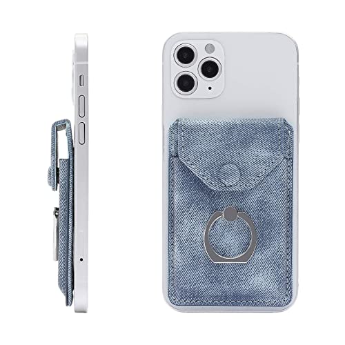 Self Adhesive Phone Card Wallet with Ring Stand Flip Cover, Denim Blue - color: Denim Blue