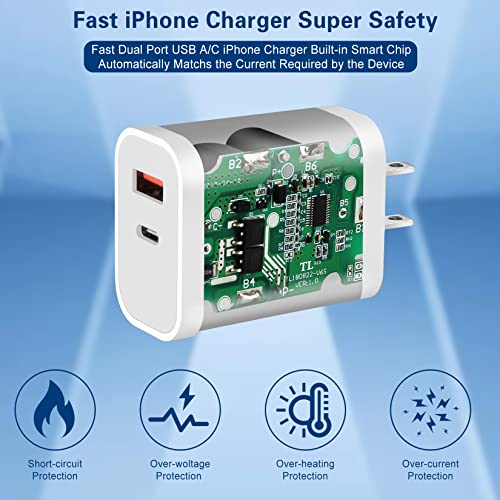 Fast Charger iPhone,Dual Port A/C iPhone Charger Fast Charging Block,2Pack Super Quick Double Apple iPhone Wall Charger Power Adapter 10FT USB C to Lightning Cable for iPhone 14/13/12/11/ProMax/XS/XR - size: 10FT