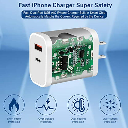 Fast Charger iPhone,Dual Port A/C iPhone Charger Fast Charging Block,2Pack Super Quick Double Apple iPhone Wall Charger Power Adapter 10FT USB C to Lightning Cable for iPhone 14/13/12/11/ProMax/XS/XR - size: 10FT