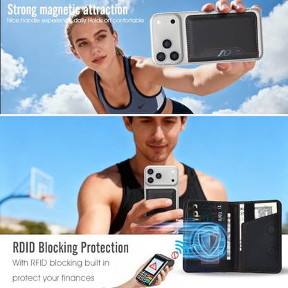For MagSafe Wallet,Magnetic Card Holder RFID Blocking Wallet with 5 Card Slots & Cash Pocket For iPhone 17/16/ 15/14/ 13/12/ Pro/Max/Plus/Air Black - color: Black