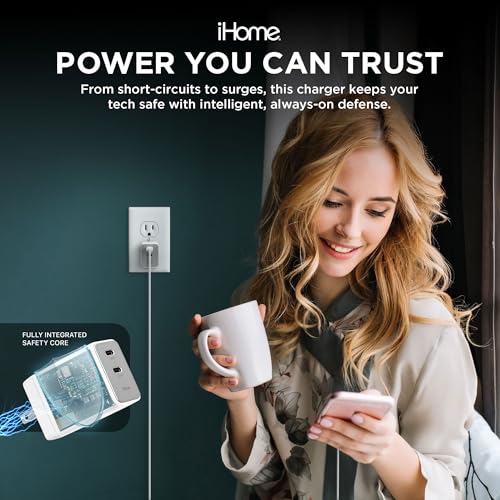 iHome GaN Universal USB-C Charger Block, Power Delivery, Folding Prongs, Compact Travel Design for Phones, Tablets & USB-C Devices (White, 45W) - color: White, size: 45W