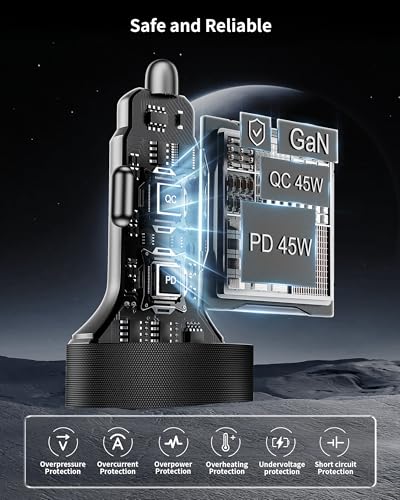 iPhone Duo/18 Pro Max/18 Pro Car Charger, 90W 4-Port Fast USB C Car Charger