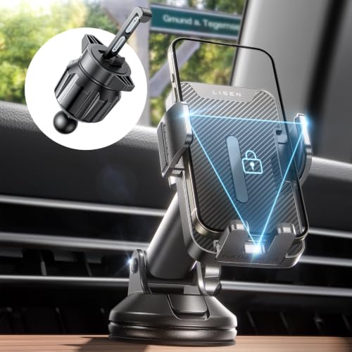 LISEN for iPhone 18 Pro Max Car Phone Holder 2-in-1 Suction Cup Mount-Black