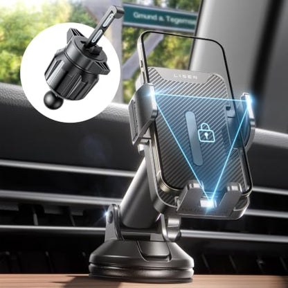 LISEN for iPhone 18 Pro Max Car Phone Holder 2-in-1 Suction Cup Mount-Black