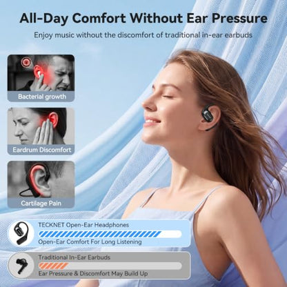TECKNET Open Ear Headphones, Wireless Earbuds with Ear Hooks, Black - color: Black