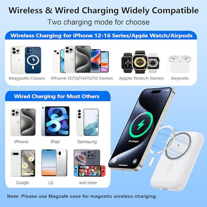 Magnetic Portable Charger for iPhone and Apple Watch, 10800mAh 25W PD Fast Charging USB C Power Bank, 4 Outputs Dual-Side Magnet Travel Essentials Battery Pack for iPhone 18/17/16/15/14/13/12, White - color: White