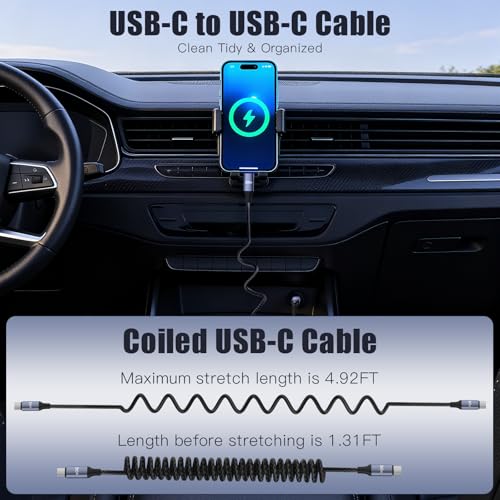 ROADRESS 240W USB C to USB C Cable Coiled, Braided Type C Charger for Car