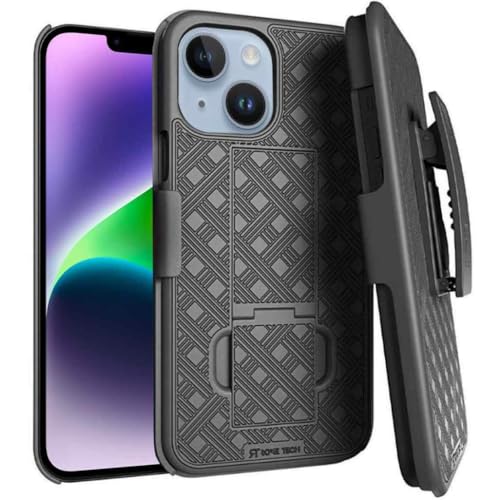 Designed for iPhone 14 Plus Case with Belt Clip Holster | Rugged Holster & Protective Phone Case Combo with Anti-Slip Texture - Black - color: Black Lines, style: iPhone 14 Plus