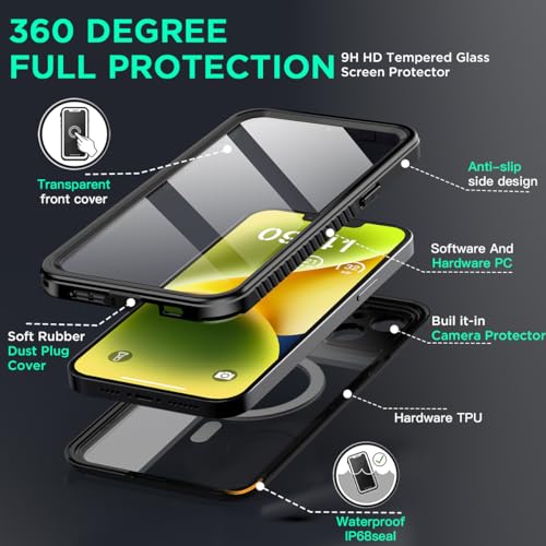 AICase iPhone 14 Case Waterproof with MagSafe Clear Snowproof,Dustproof and Shockproof,IP68 Certified Full Body 360 Protection Fully Sealed Underwater Cover for iPhone 14 6.1" - color: iphone 14 Waterproof Case
