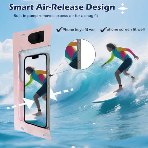Vacuum Cell Phone Waterproof Phone Pouch IP68 Max 7” iPhone Pink | Bubble-free vacuum seal ensures HD photos & zero touch lag. IP68 waterproof protection for up to 7" iPhones & Samsung. - color: Pink, size: 1Pack