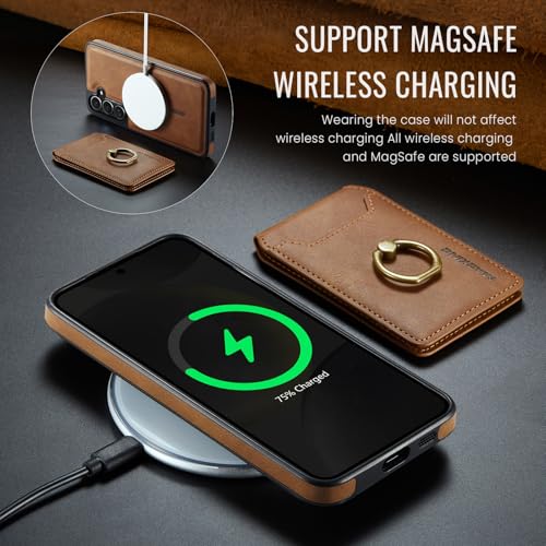 for Samsung Galaxy S26 Plus 2 in 1 Detachable Card Bag Wallet Case Durable Leather Wallets Magnetic Card Holder 4 Card Slots Ring Stand RFID Blocking Brown - color: Brown, size: Samsung Galaxy S26 Plus