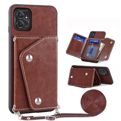 Asuwish Phone Case for Motorola Moto G Power 5G 2023 Wallet Cover with Tempered Glass Screen Protector Credit Card Holder Crossbody Strap Stand Leather Cell Accessories GPower G5 Women Men Slot Brown