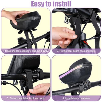 Bike Phone Holder, Bicycle Front Frame Handlebar Bag EVA Hard Shell Waterproof Bike Accessories with Touch-Screen and Rain Cover for Phones under 6.9''