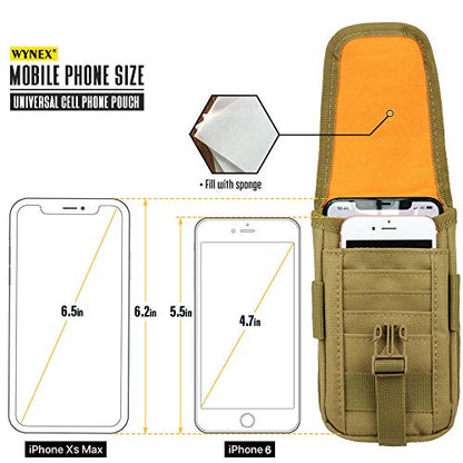 WYNEX Tactical Phone Pouch Molle, Phone Blet Holder Fit 4.0-6.7" Screen | Cellphone Holster with 2 compartmen & Card Organizer, Include Tactical Gear Clip, 1000D Nylon - color: Khaki