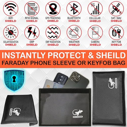 Gecko Travel Tech Faraday Bag Anti-Tracking GPS RFID Car Key Signal Blocker Wallet Shielding Pouch Protective Case for Cell Phone Car Key FOB, Data Privacy, Electronic Device Security (GRAY - NYLON) - color: GRAY - NYLON
