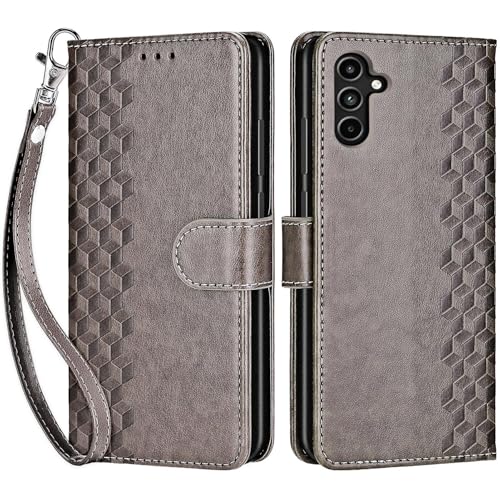 for Samsung Galaxy A15 5G Wallet case, Gray-Cube | 3 Card Holders, Kickstand, Shockproof TPU Shell, PU Leather, Magnetic Closure, Protective Flip Folio Cover, Women - color: 10