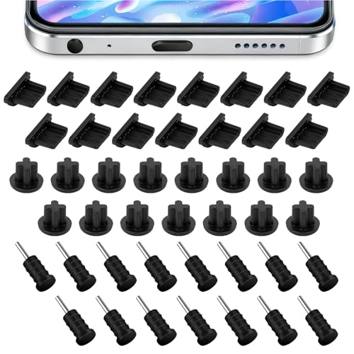 45 Pieces 3.5mm Rubber Dust Plugs Caps Protector, Anti-Dust Headphone Jack Dust Plugs Cover USB-C Charge Port Protector Plug Covers for Earphone Mobile Phone Laptop Desktop Computer, Black