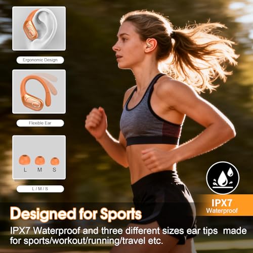 Aptkdoe Wireless Earbuds 75H Bluetooth 5.4 Sport Headphones with Earhooks - color: Cosmic Orange