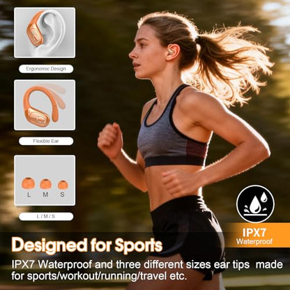 Aptkdoe Wireless Earbuds 75H Bluetooth 5.4 Sport Headphones with Earhooks - color: Cosmic Orange