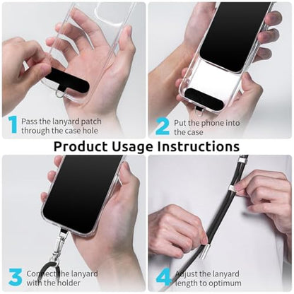 2-in-1 Phone Lanyard USB-C Charging Cable, 60W Fast Charge Braided Crossbody Strap, Adjustable Anti-Lost Cord - color: Black