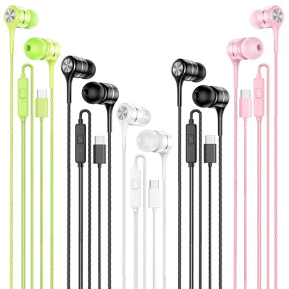 LWZCAM Wired Earbud 5 Pack with USB-C Stereo Headphones with Microphone - color: Green