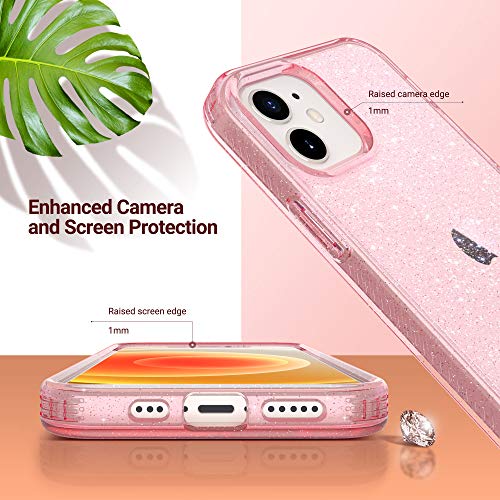 ULAK Compatible with iPhone 12 Case Clear Glitter, Pink | Sparkle Bling Soft TPU Women Girls Shockproof Protective Phone Case Designed for iPhone 12 & iPhone 12 Pro 6.1 inch - color: Pink