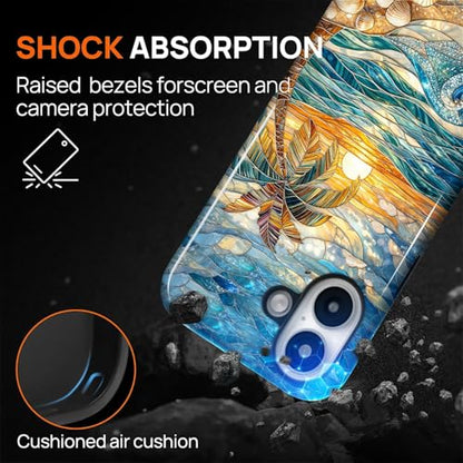 Case for iPhone 16, Dual Layer Phone Cover, Stained Glass Beach Palm | Shockproof Hybrid Phone Case, Soft TPU and Hard PC, Durable Anti-Scratch Protection - color: Stained Glass Beach Palm, size: Iphone 16