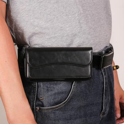 Cell Phone Belt Clip Pouch Leather, Cell Phone Waist Bag Men Small, Horizontal Leather Phone Waist Holder Bumbag Wallet with Belt Clip Loop and Card Holder Smartphone Sport Travel Pocket Purse - color: Black