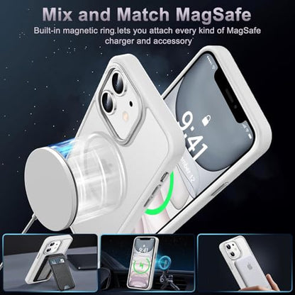 Newfuture Magnetic for iPhone 11 Case Matte Shockproof, Frosted White | Military Drop Protection, Slim Matte Anti-Fingerprint, Compatible with Magsafe, Camera Guard, Translucent Protective Cover - color: Frosted White, size: iPhone 11 6.1inch