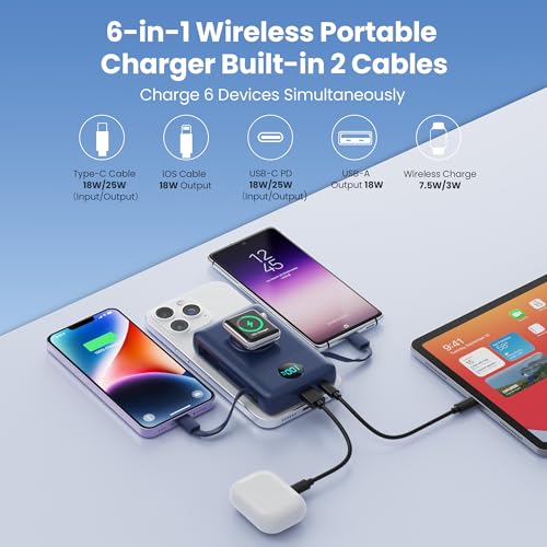 Ekrist Magnetic Portable Charger 10800mAh for MagSafe with Built-in Cable,iWatch Charger,Wireless Power Bank Travel Essentials,25W Fast Charging Battery Pack for iPhone 17/16/15/14,Apple Watch(Navy) - color: Navy
