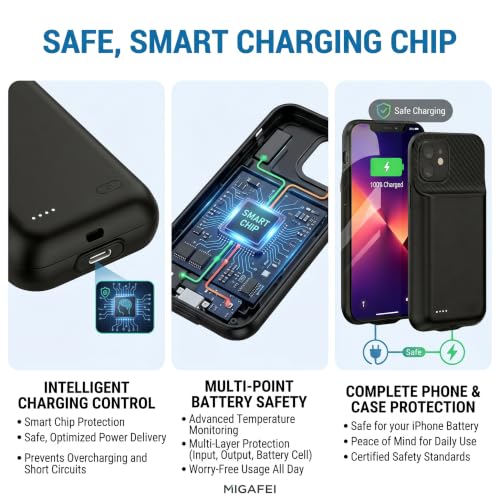 Battery Case for iPhone 13/13Pro/14, 13800 mAh Ultra-Thin Protective Charging case, Portable Rechargeable Expandable Battery Charger, Compatible with iPhone 13/13Pro/14 (6.1 inches), Black