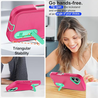 AICase for iPhone 16 Case with Built-in Stand,Tripe Layer Heavy Duty Drop Protection Full Body Rugged Shockproof Military Protective Tough Durable Phone Cover for iphone16 6.1"_2 - color: Hot Pink/Blue with Built-in Stand