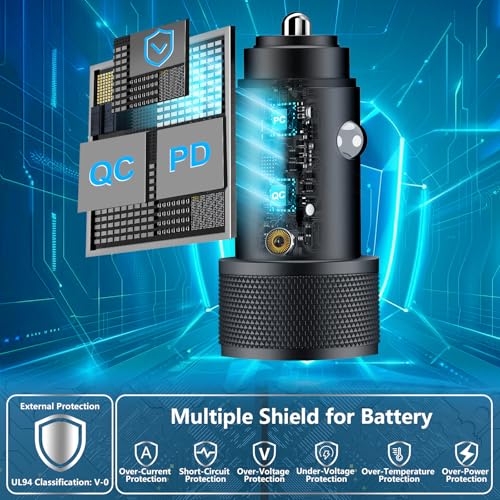 Apple MFi Certified iPhone 17 Car Charger, 52.5W PD/QC3.0 Car Power Adapter - color: Charcoal Black