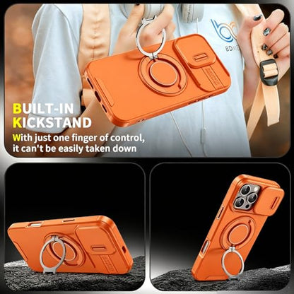 Rugged Shockproof Case for iPhone 17 Pro Max, Heavy Duty Protective Phone Case with Slide Camera Cover, 360° Rotatable Ring Stand & Magnetic Car Mount Compatible (Yellow,iPhone 17 Pro Max) - color: Yellow
